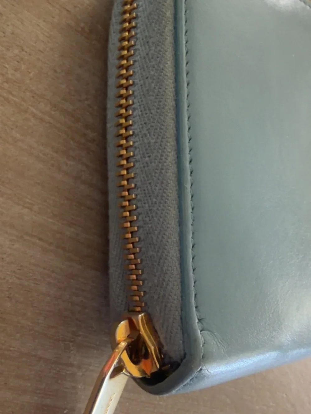 Authentic SAINT LAURENT YSL Y Line Full Zip Wallet Calf Leather Blue/Gold w/ COA - Picture 11 of 12